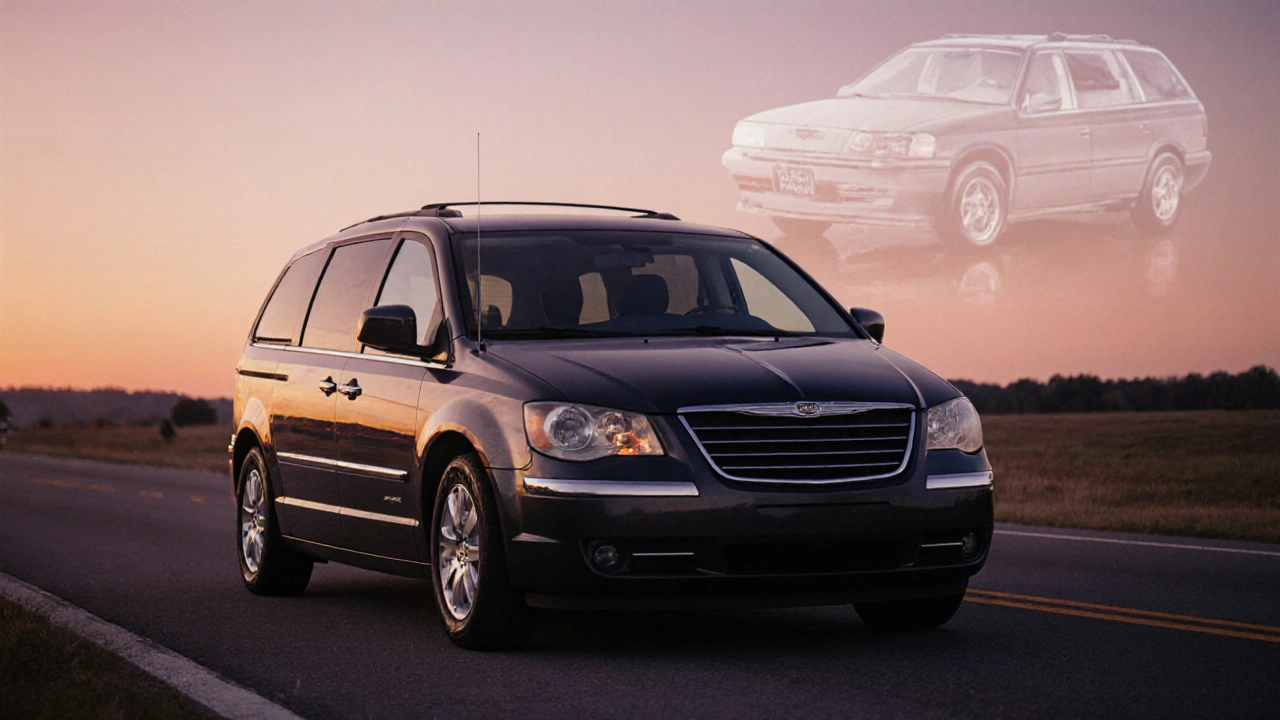 Dnešní Chrysler Pacifica s průhledným odrazem staršího Opelu Zafira na pozadí