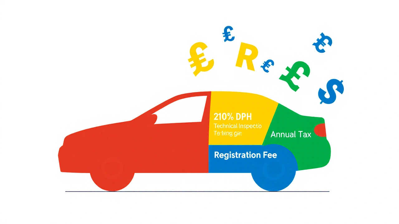 Vizuální rozklad nákladů na přepis auta z Polska do Česka.
