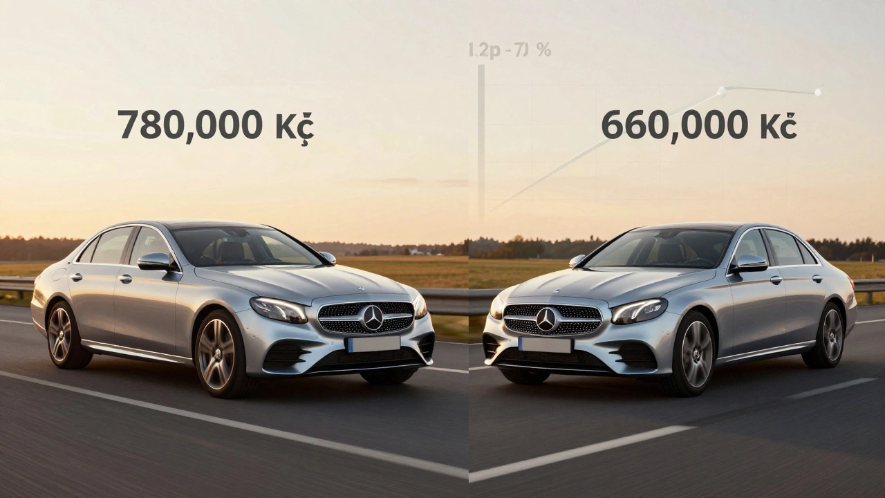 Dva stejné Mercedesy E-Class s rozdílnou výbavou a cenou na české silnici.