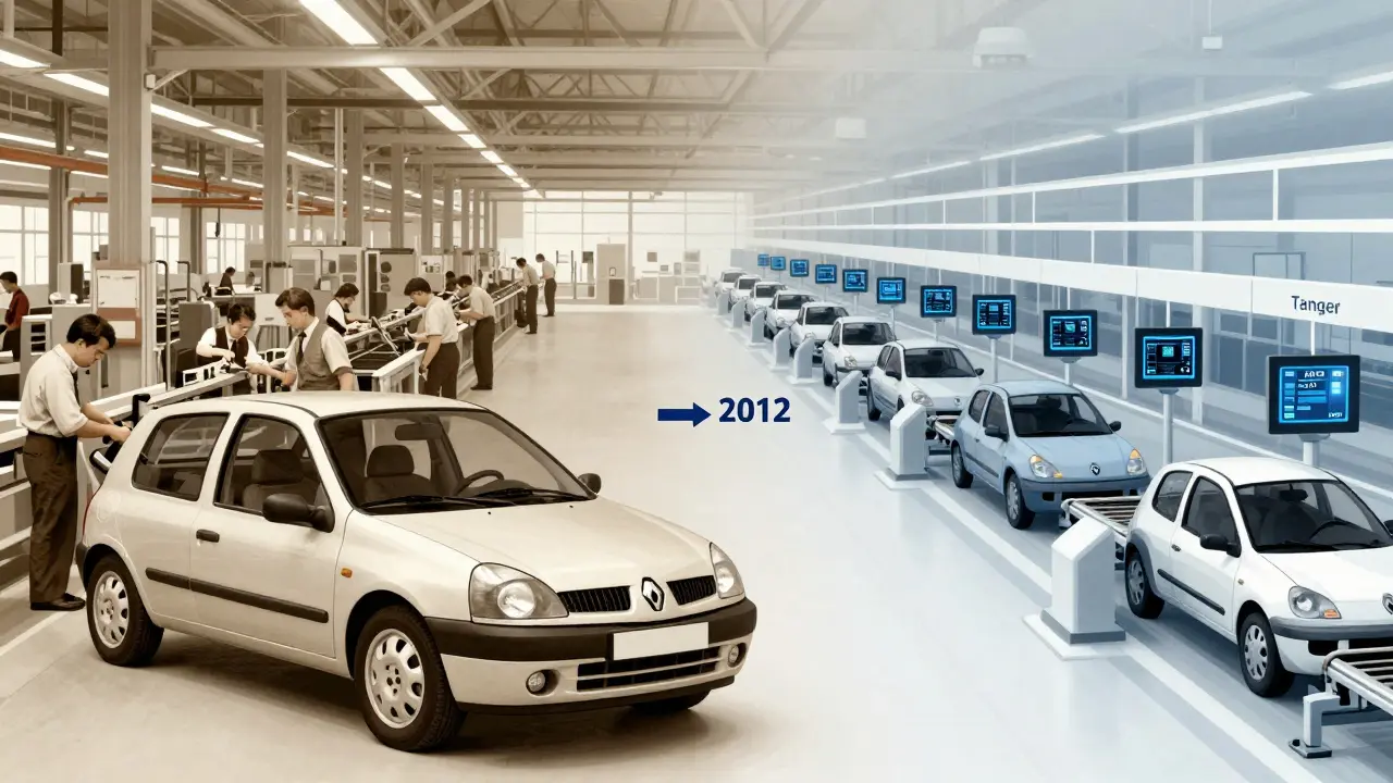 Historical comparison of Renault Clio production in France and Morocco over time.